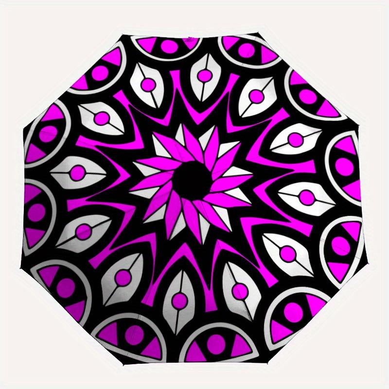 

1pc Abstract Mandala Design Automatic Folding Umbrella, Portable & Foldable Design with 8 Ribs, Casual Outdoor Accessory Halloween and Chris
