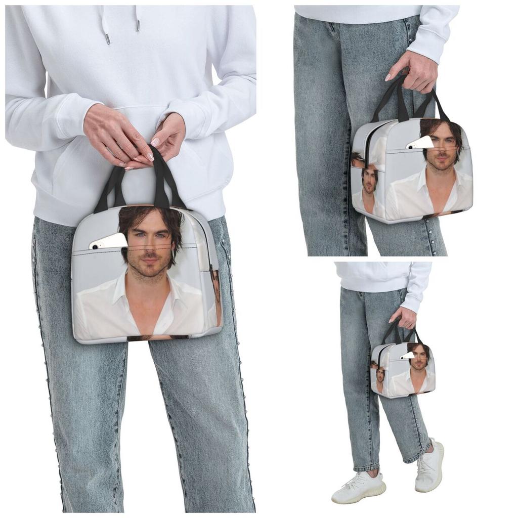 Soft Ian Somerhalder Damon Salvatore Insulated Lunch Bag for Kids School Cooler Thermal Food Box Tote Lunch Boxes Container