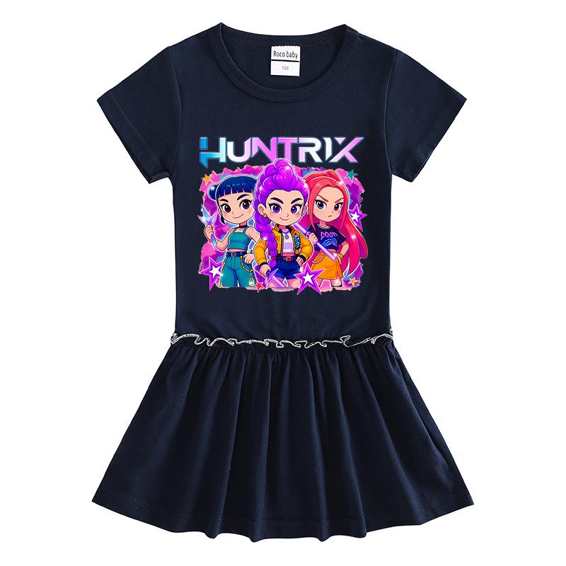 Kpop Witcher Girls Pleated Cartoon Dress - Stylish Short-Sleeve Summer Skirt for Children