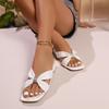 Fashion Shiny Crystal Thick Heels Sandals for Women Plus Size Cross Band Square Toe Slippers 2025 Summer Lightweight Comfort Beach Shoes
