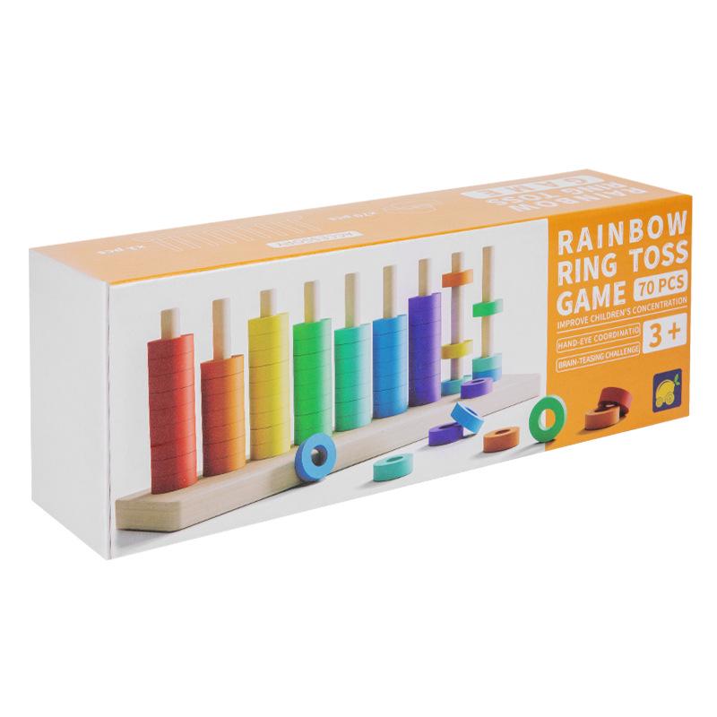 Montessori Wooden Rainbow Ring Toss & Number Calculation Toy for Kindergarten