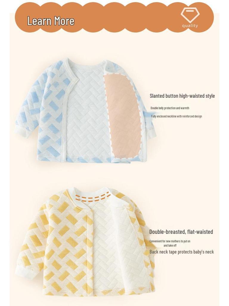 Children's Pure Cotton High-Waist Warm Pajamas Set for Autumn & Winter - Baby and Toddler Homewear with Belly Protection