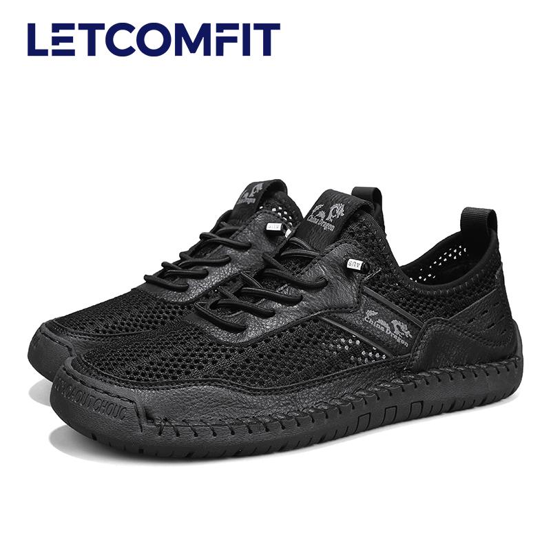 LETCOMFIT Summer Men's Mesh Shoes Fashion Soft Male Sport Sandals Outdoor Breathable Anti Slip Travel Hiking Sandals Size 46
