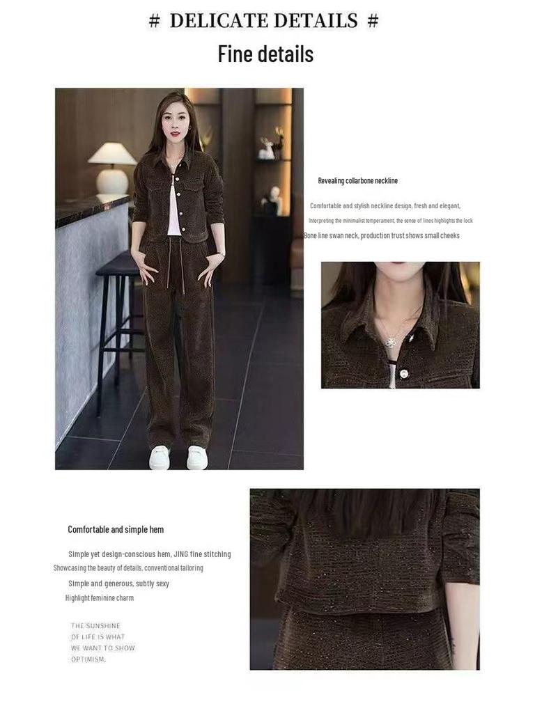 Trendy Fleece-Lined Slim Fit Women's Two-Piece Set: Autumn/Winter 2025 Jacket & Pants