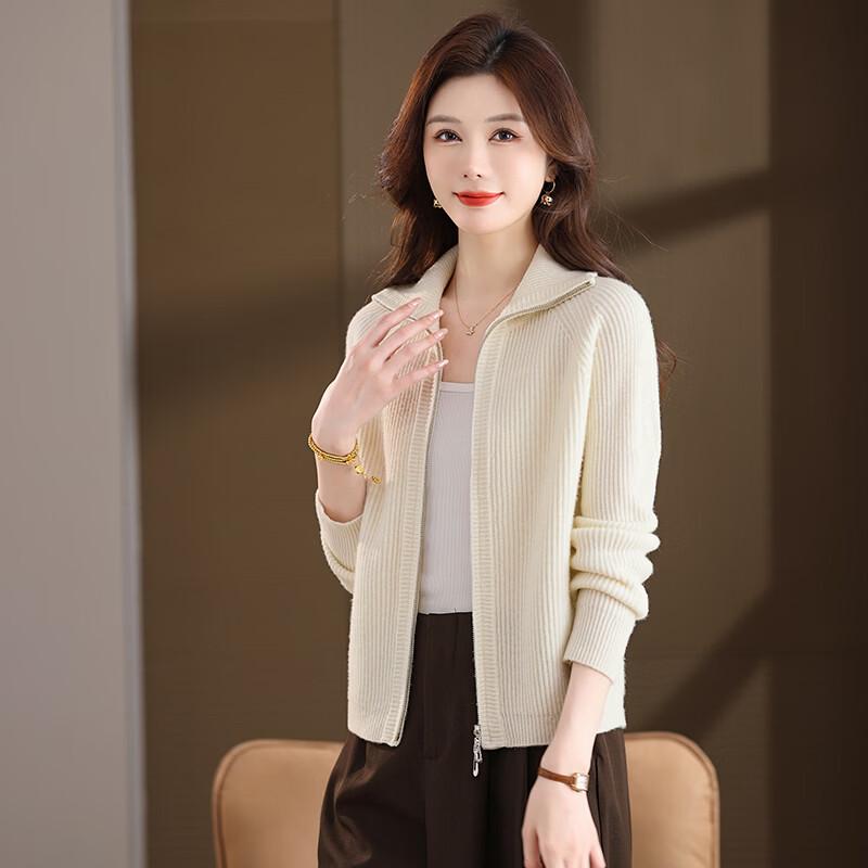 Caiyang Women's 100% Pure Wool Lapel Cardigan