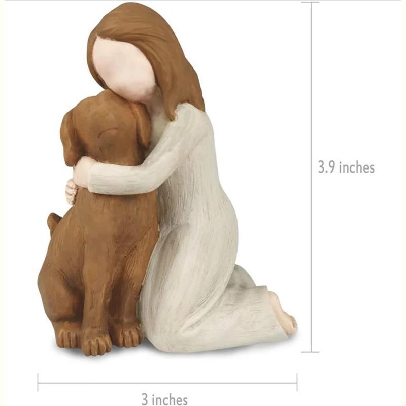 Statua in Resina Minimalista Ragazza Senza Volto & Cucciolo Decorazione Figurine Animale Domestico Dolce per Davanzale Scrivania Interni Casa di Campagna Accento Tavolo