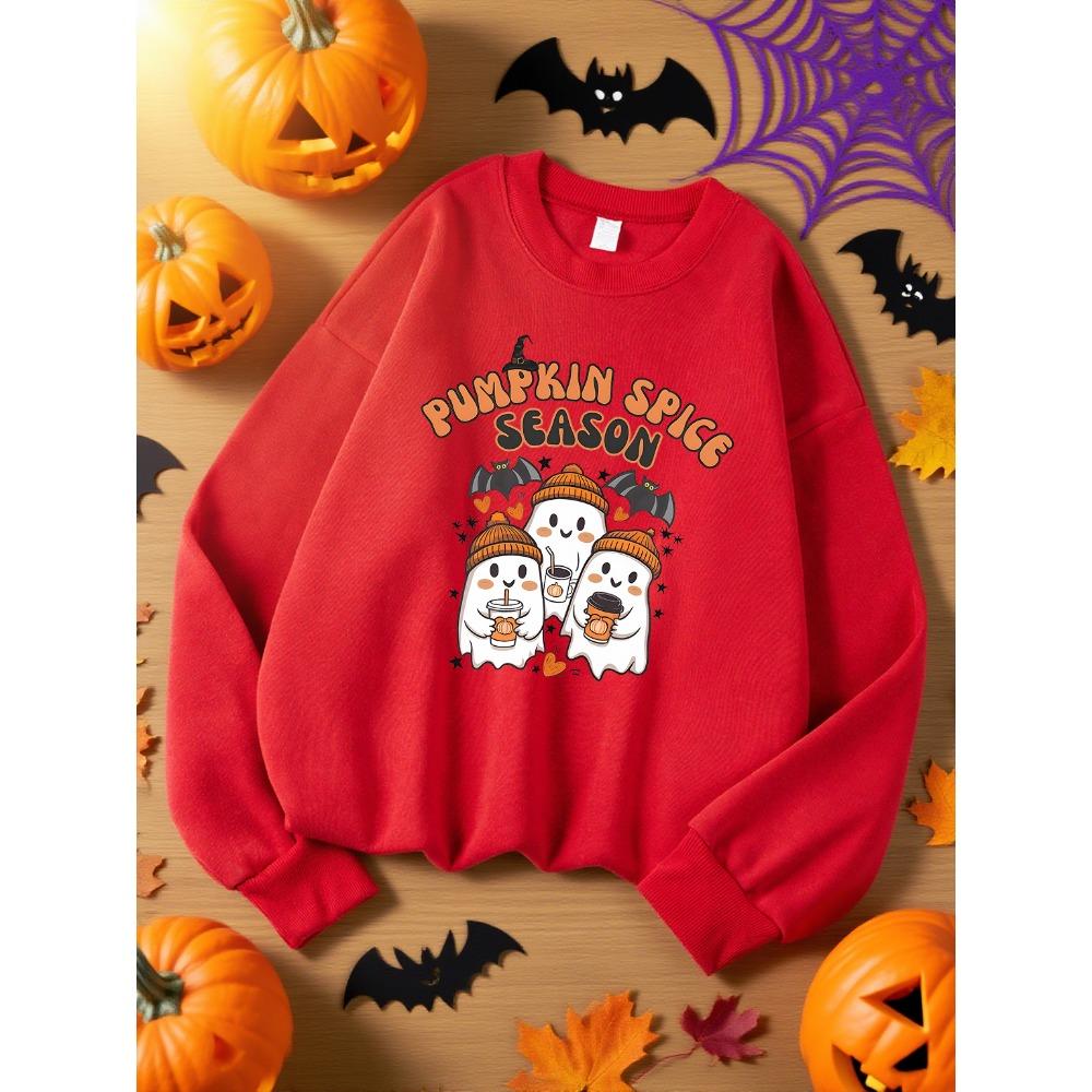 Ghost Pumpkin Spice Season Printed Ladies Sweatshirt Harajuku Costume Autumn Casual Halloween Pullover