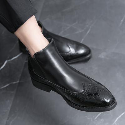 Bottines d'hiver Chelsea de luxe formelles pour hommes Noir Brogue Homme d'affaires Créateur Fait main Bottines courtes décontractées pour hommes Chaussures
