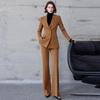 New High-End Golden Brown Herringbone Wool Suit Set - Two-Button Formal Autumn/Winter Fashion