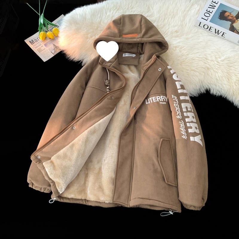 Women's Winter Fleece-Lined Cotton Jacket - Suede, Loose Fit, Y2K Style