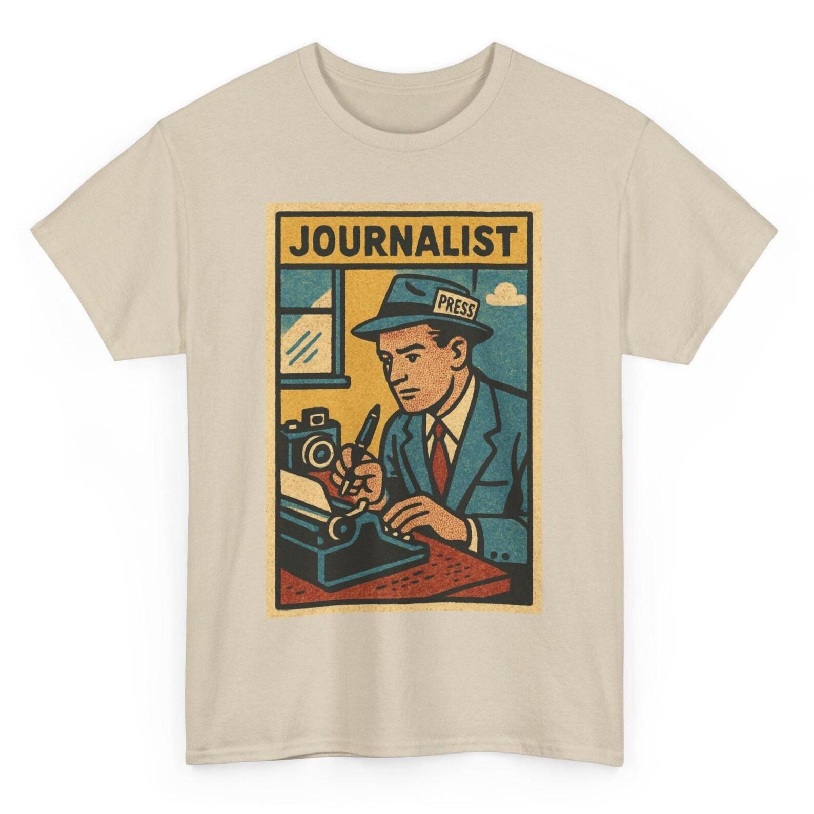 Journalist T Shirt Unisex | Retro Comic Style Press Graphic Tee | Vintage Reporter Design | Cool Gift for Writers Media Lovers M