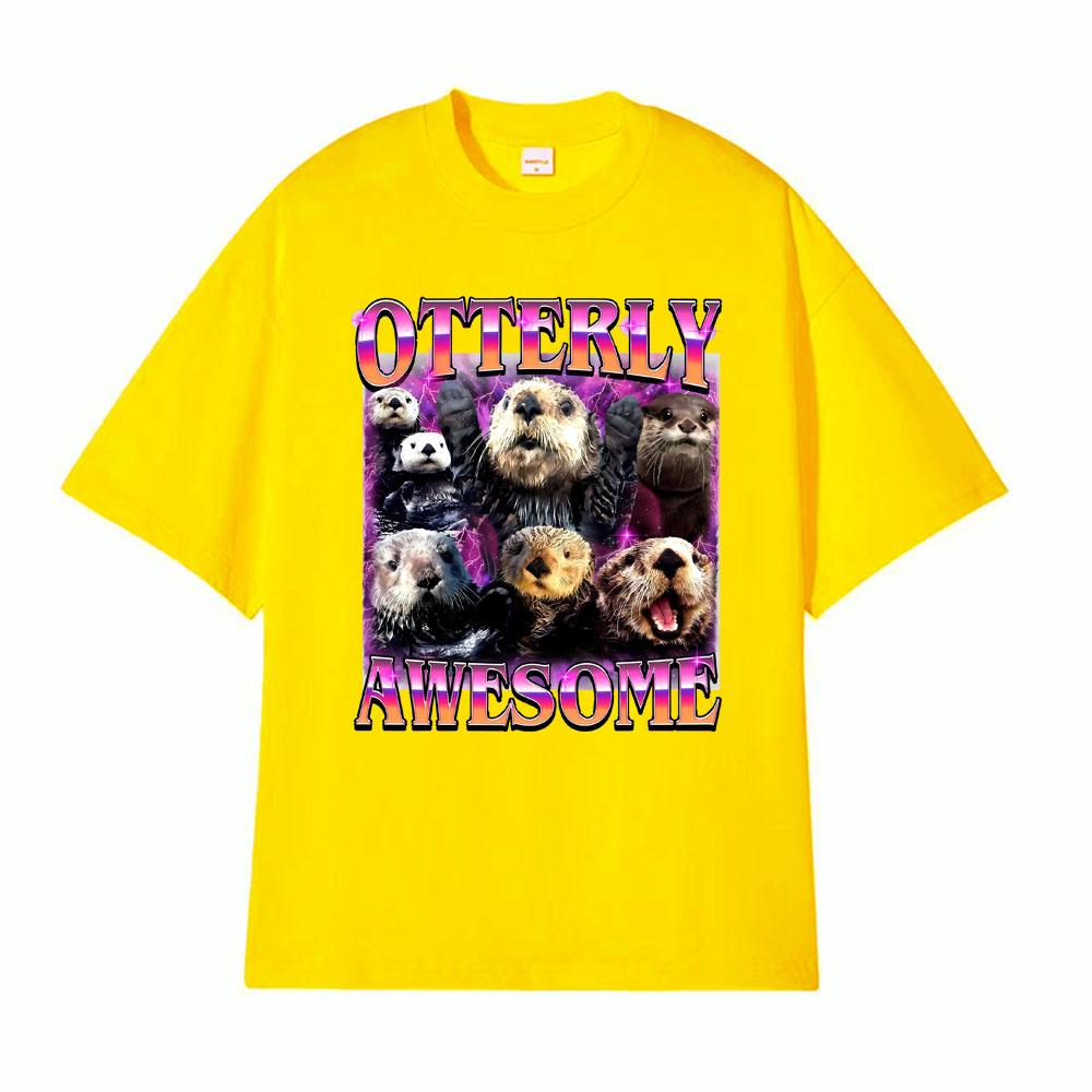 Otterly Awesome Vintage 90s Funny Otter Graphic Tshirts for Men Women Vintage Summer Tee Shirt Crewneck Oversized Loose T Shirt