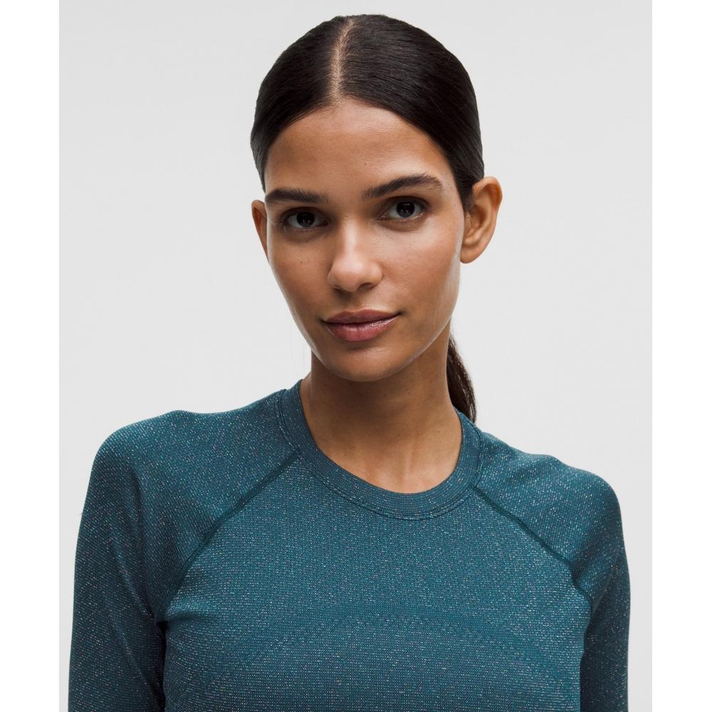 Lululemon Swiftly Tech Cropped Long Sleeve Shirt 2.0  Sparkle Indochine Blue Rainbow Lurex