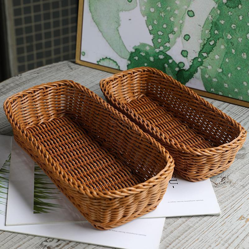 Imitation Rattan Storage Baskets Waterproof Woven For Kitchen Bathroom Desktop Snack Organizer