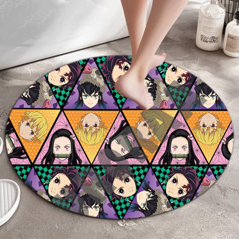 Classic Japanese-style Cartoon Demon Slayer Round Rug, Home Soft Decorative Anti-slip Yoga Mat and Chair Mat, Outdoor Floor Mat Carpet K24