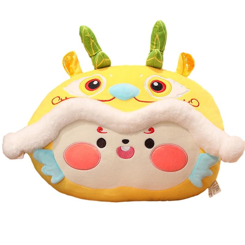 

Плюшевая подушка-грелка для рук в китайском стиле со львом и драконом, идеальный подарок для сна в офисе жёлтый