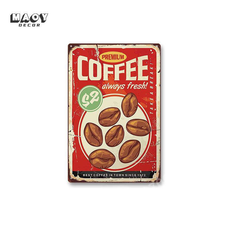 Coffee Ice Cream Metal Tin Signs Pizza Beverage Burger Fruit Poster Cafe Sign Plate Home Kitchen Dinning Wall Decoration Plaques