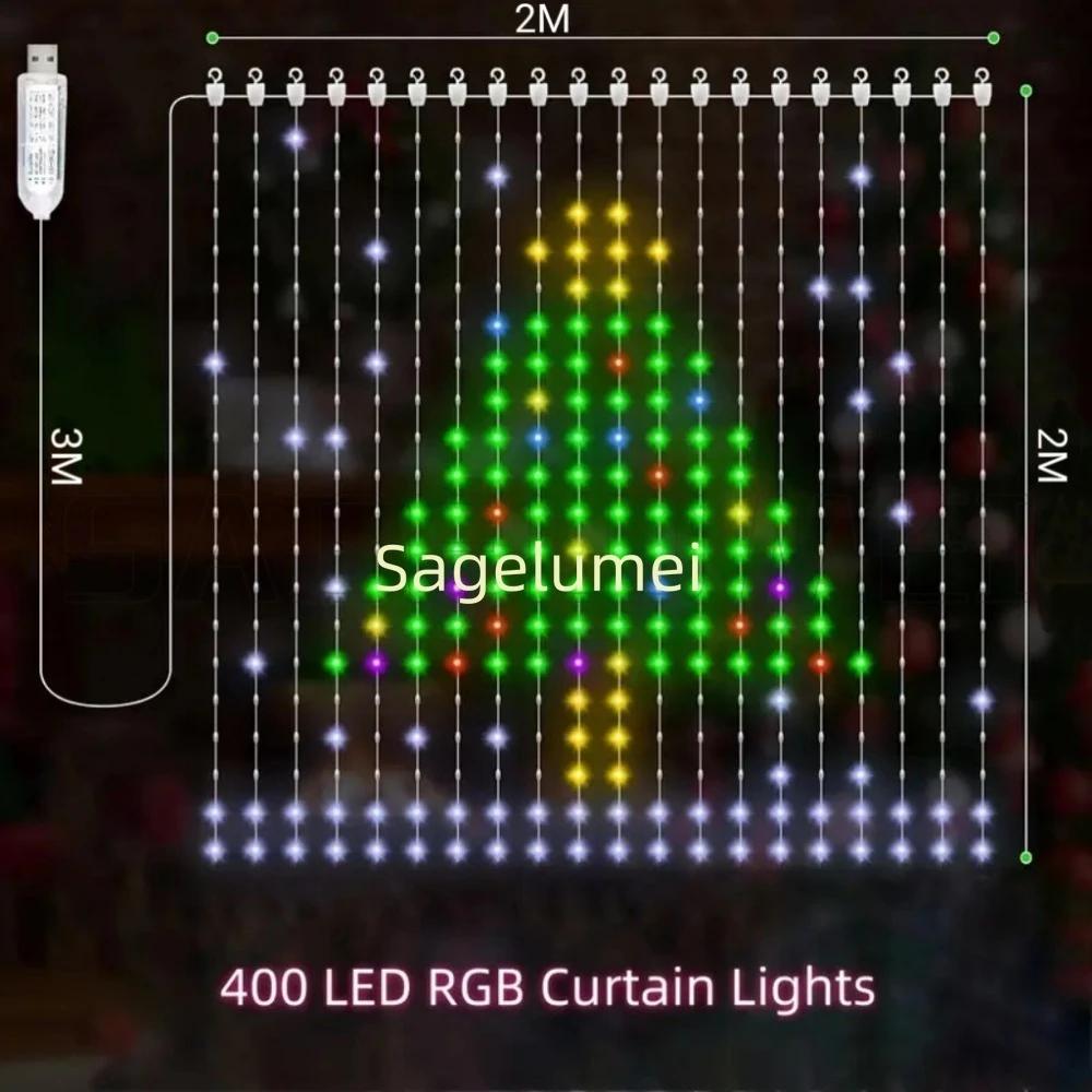 

Светодиодная гирлянда-штора 400 светодиодов с управлением по Bluetooth через приложение, рождественская гирлянда, украшение для вечеринки, свадьбы