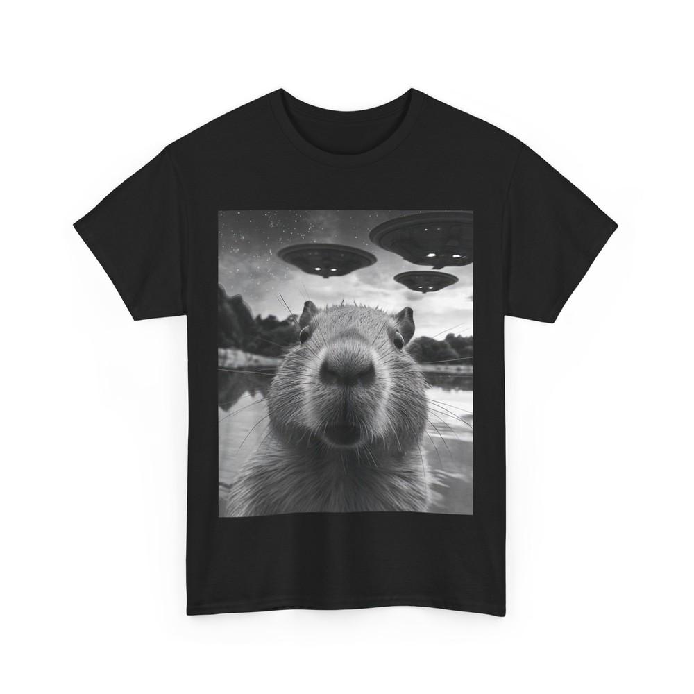 Funny Graphic Capybara Selfie with UFOs Weird T-Shirt