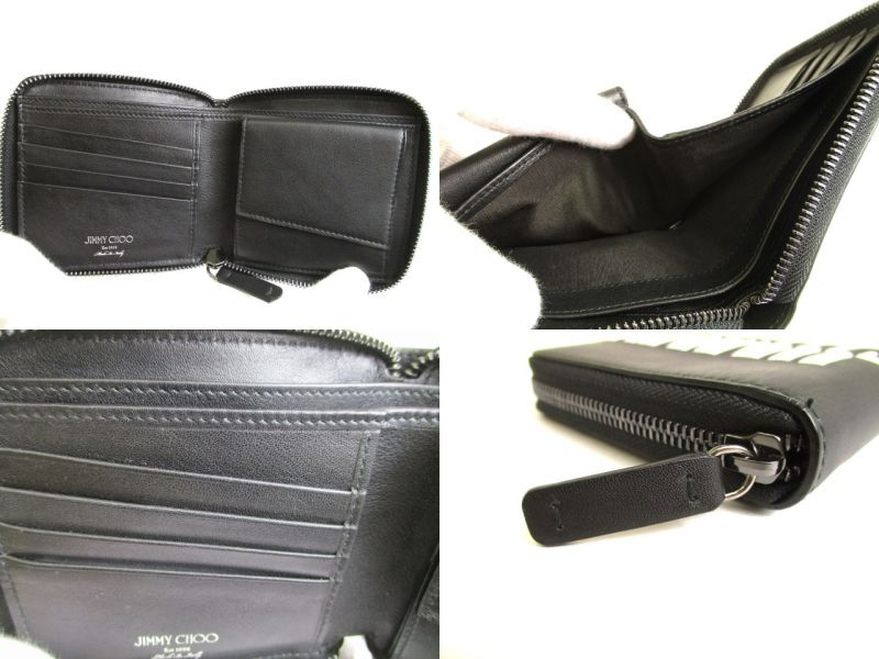 Authentic Jimmy Choo Black White Leather Bifold Wallet Compact Wallet Lawrence #9752  Refurbished