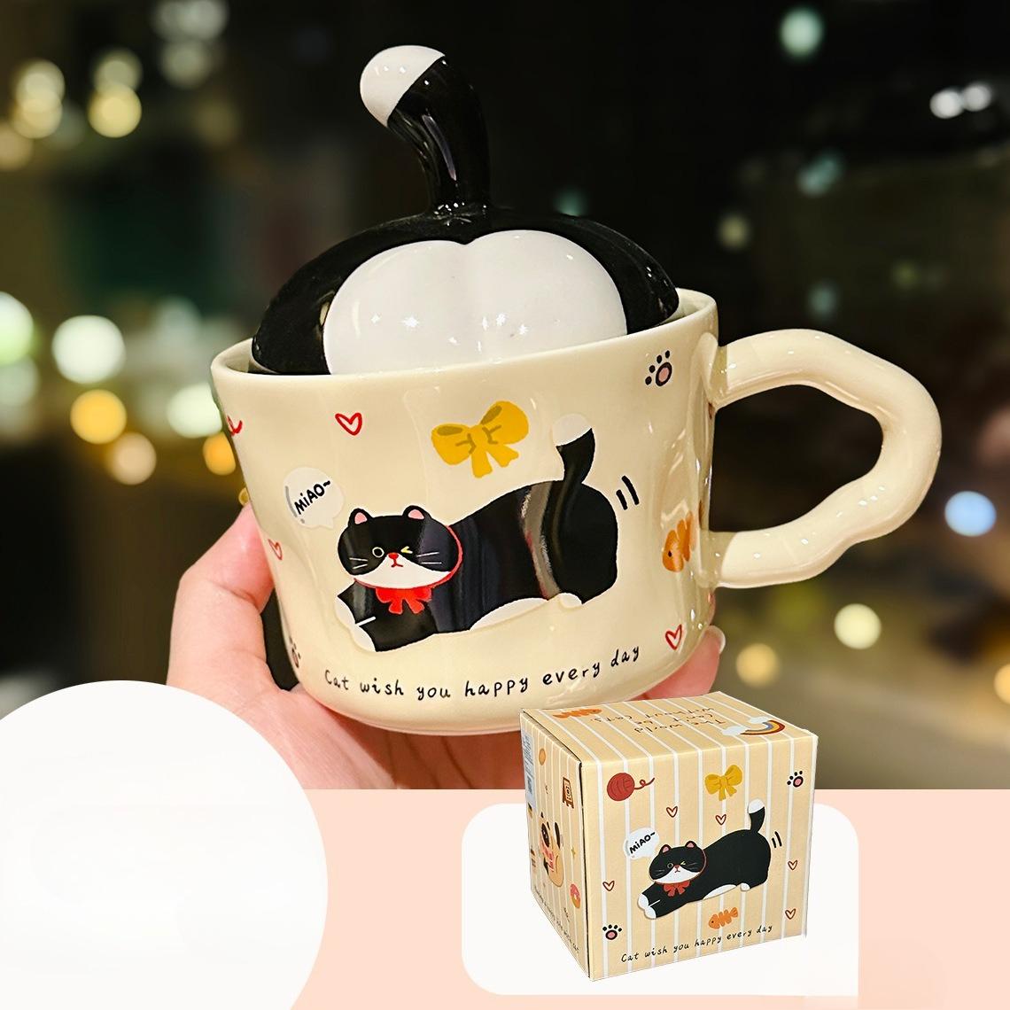 

Creatively Designed Cat Mug with Lid Cute Kitten Ceramic Mug Home Water Cup Souvenir 330ml