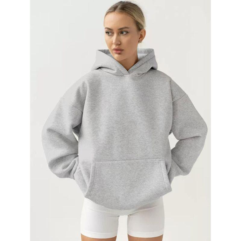 European and American New Loose Casual Hood Long sleeve Pocket Hoodie Top Loose Casual Hooded Top