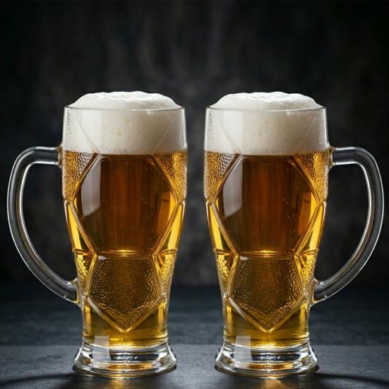 Soccer Beer Glass, 700ml Capacity Lead-Free Stein with Handle for Craft Beer, Sports Themed Beverage Cup for Party