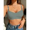 Women's Seamless Ruched Bralette Wireless Push Up Bralette with Adjustable Straps Comfortable Ribbed Bra for Daily Wear