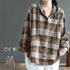 Autumn Japanese and Korean Single-breasted Plaid Brushed Long-sleeved Shirt Women's Casual Large Size Casual Hooded Shirt