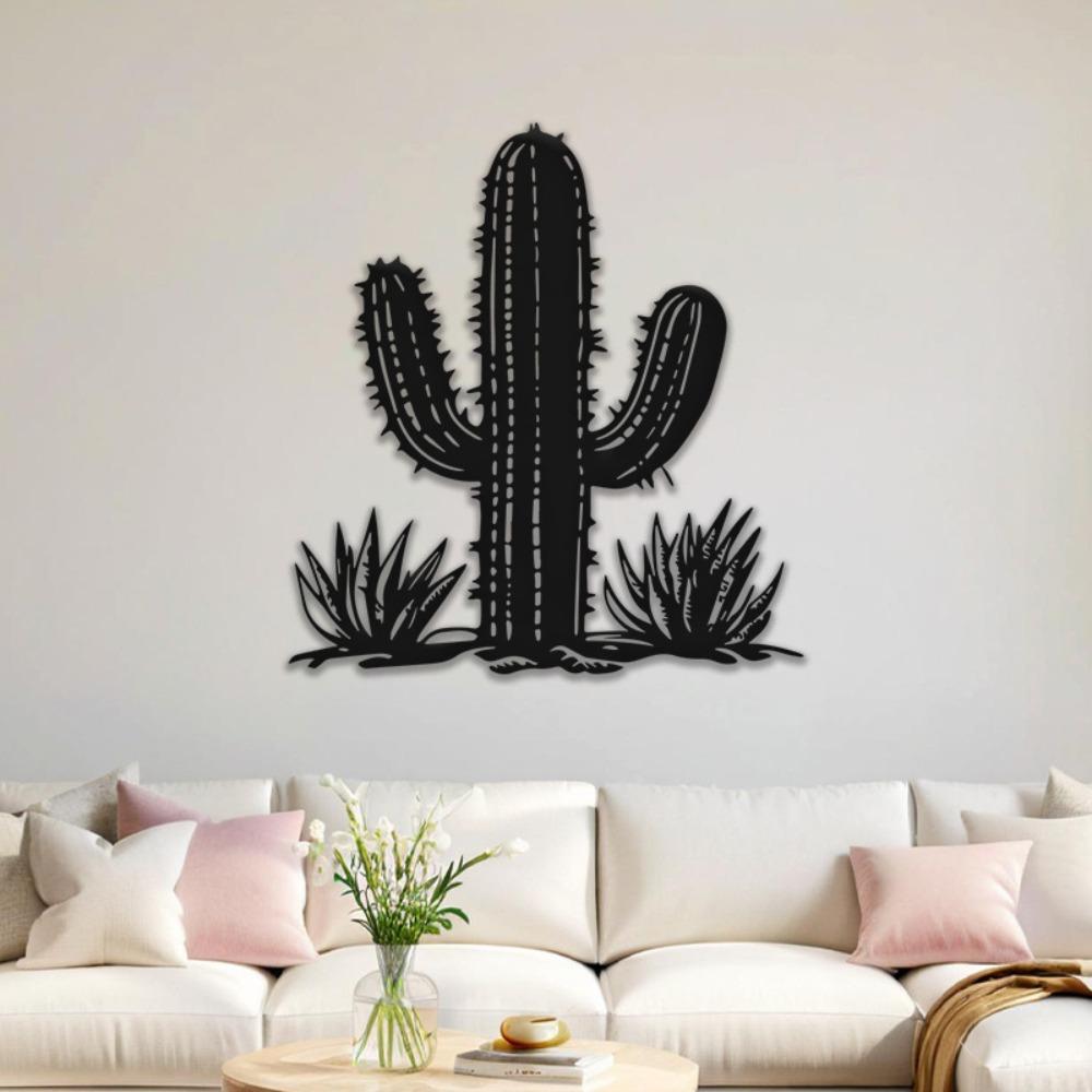 1 Stück 40 cm Schmiedeeisen Kaktus Wanddeko, Southwest Desert Art zum Aufhängen drinnen und draußen, Wohnzimmer Schlafzimmer Badezimmer Küche Terrasse Balkon Geschenk