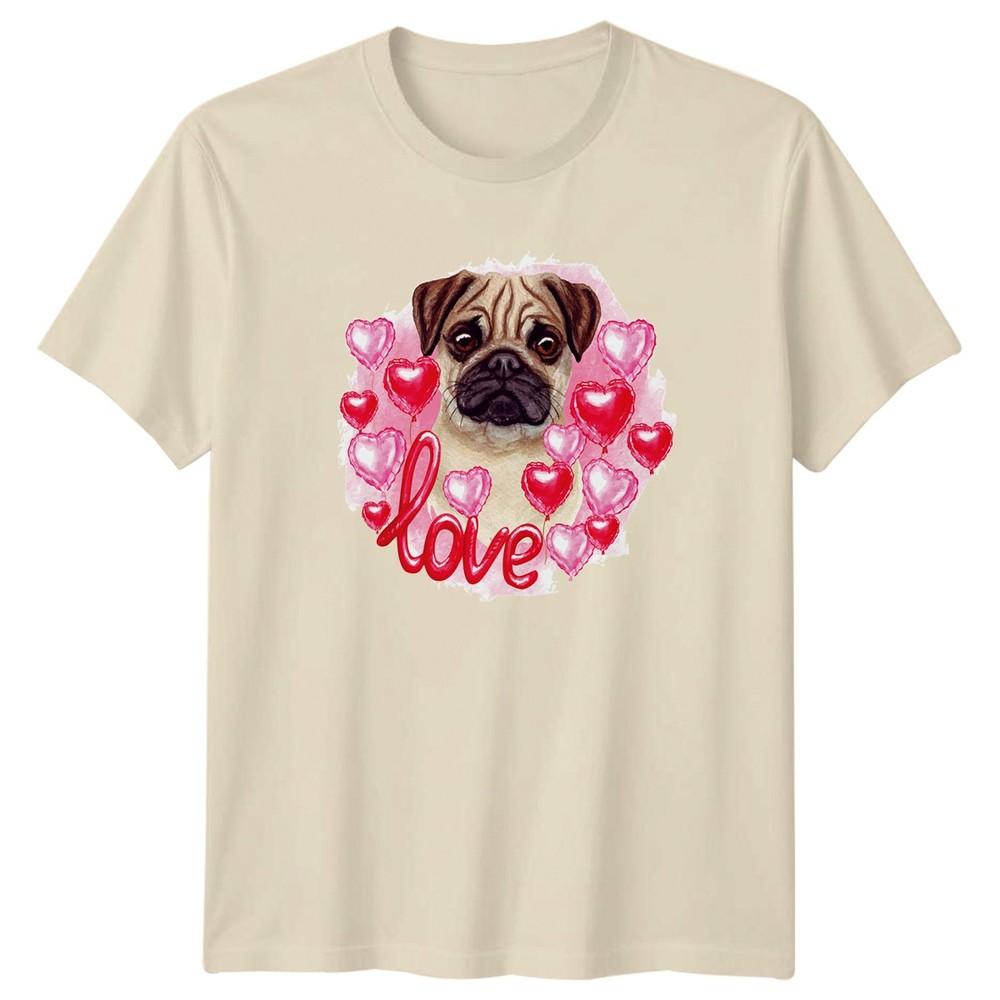Love Unisexs TShirt Pug Dog Lover Pets Valentines Day Gift For Her