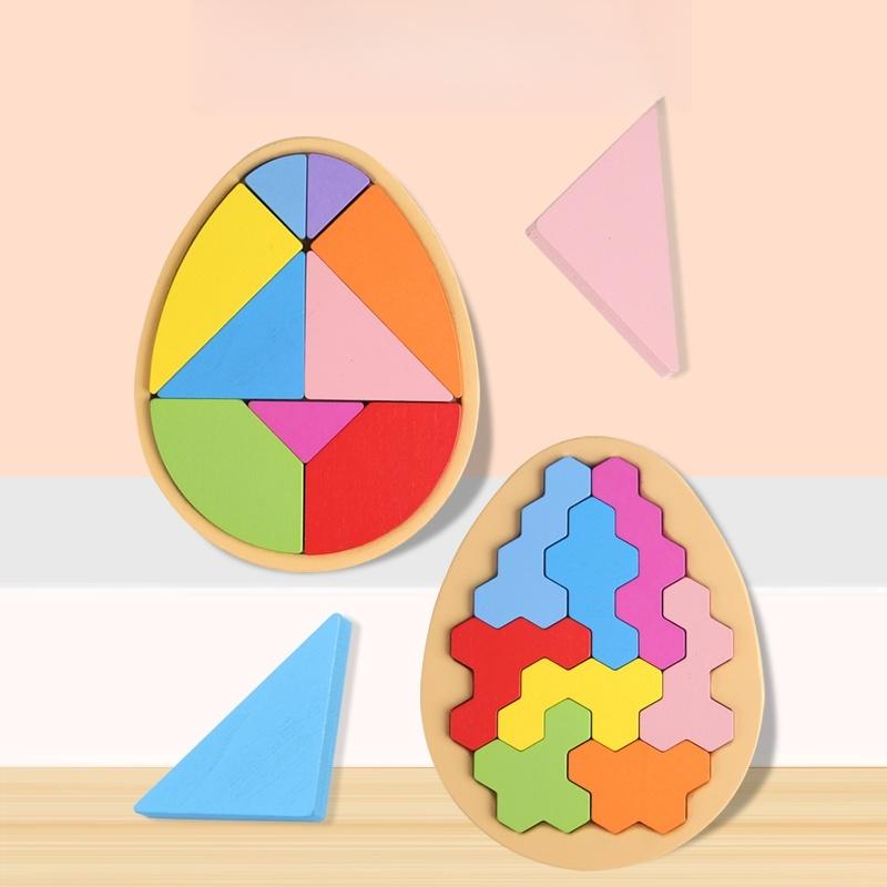 Holz Dinosaurier Ei Puzzle Buntes Ei Tangram Puzzle Frühe Bildung Farberkennung Übung Kinder Hand-Auge-Koordination Spielzeug