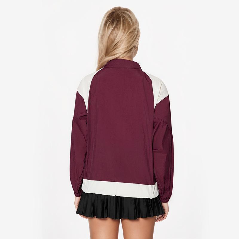 Women's Casual Autumn Clashing Colour Splicing Lapel Long Sleeve Sun Protection Jacket