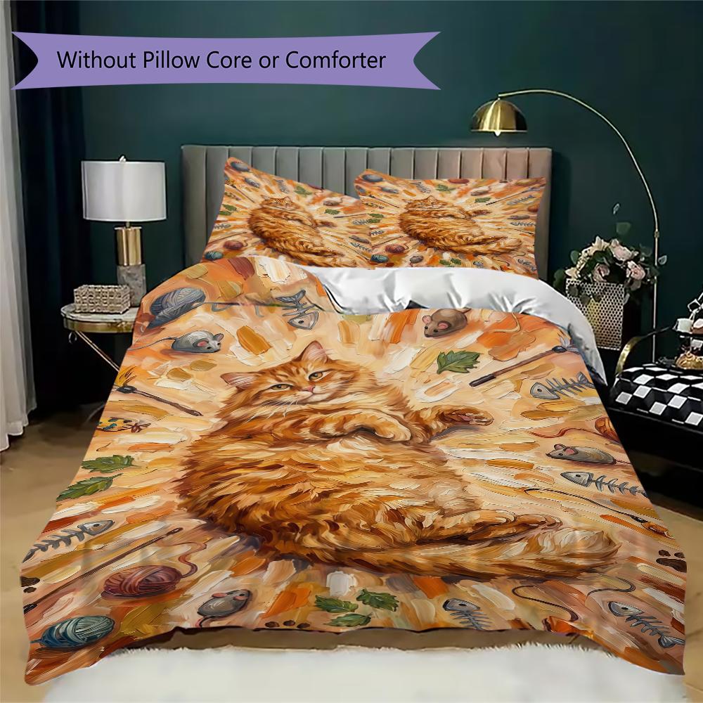 Cute kitten Pattern Bedding uilt Set uilt Cover Pillowcase Home Decoration Birthday Gift (1 * duvet cover + 2 * pillowcase without core)