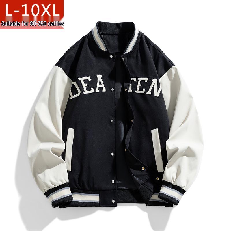 10XL Men's Trendy Plus Size Fleece-Lined Baseball Jacket - Thick Loose Outerwear for Teens