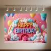 Colourful Happy Birthday Theme Backdrop Supplies 3D Ballon Background Banner Kids Birthday Party Decorations Photo Shoot Props