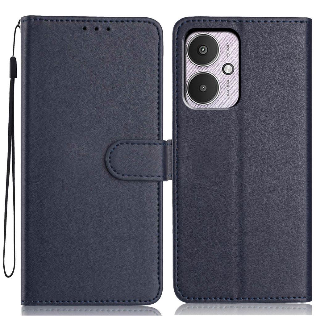 For Xiaomi Redmi 13C 4G/13C 5G Wallet Case with Strap/Multiple Card Slots Solid Color Leather Stand Phone Cover