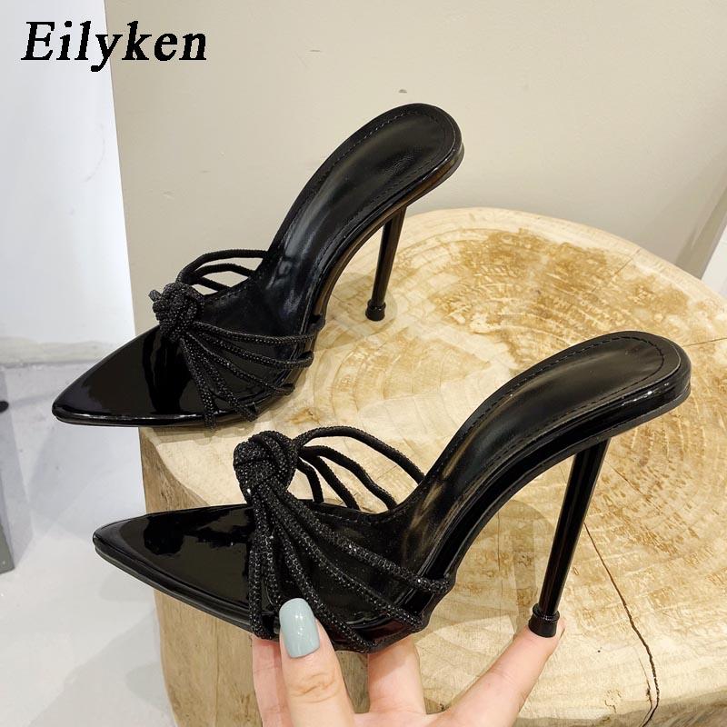 Fashion Eilyken Sexy High Heels Slipper Women Summer Fashion CRYSTAL Narrow Band Pointed Toe Slides Stripper Party Sandal Mule Shoes
