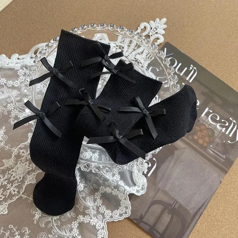 2 Pairs Girls Cotton Tube Socks With Cute Bow Vertical Striped Baby Stockings For Spring Autumn Winter New Arrival
