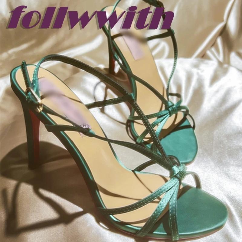 Silk Temperament Narrow Band Sandals Stiletto Heels Unique Solid Buckle Runway 2025 New Arrival Catwalk Summer Ladies Shoes