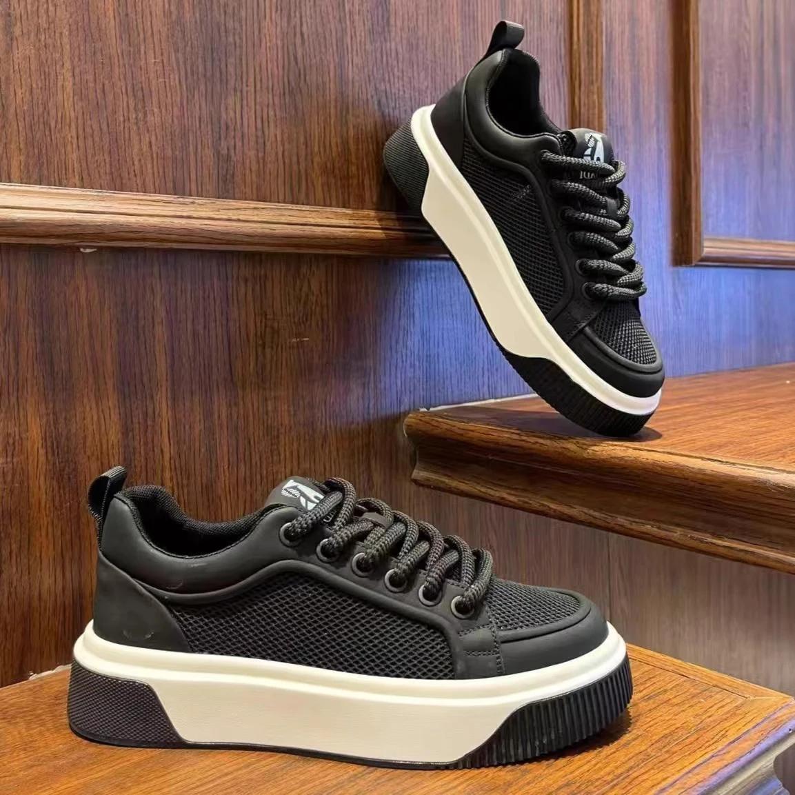 

Fashion White Platform Man Sneakers Summer New Casual Shoes Outdoor Breathable Lightweight Walking Shoes Athletic Tennis Shoes 39 чёрный