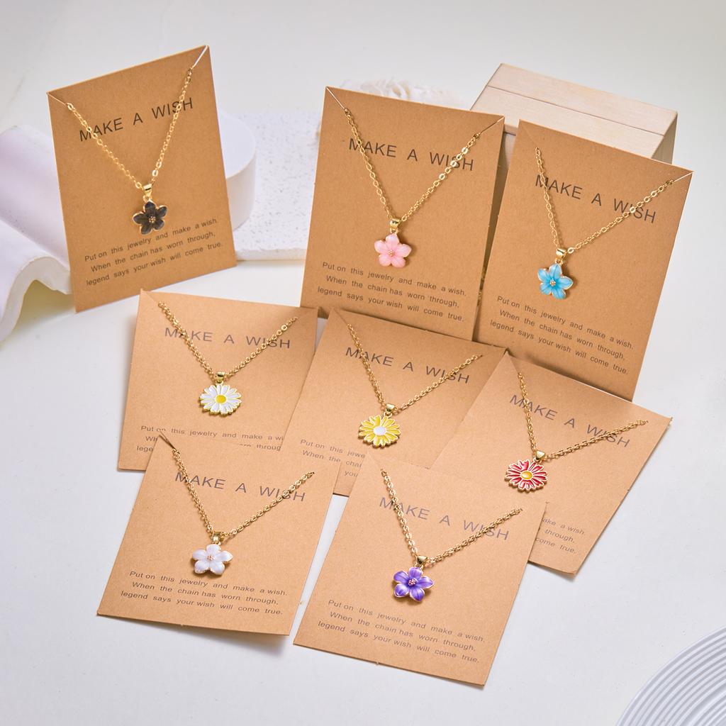 Cute Flower Pendant Necklace for Women Romantic Cherry Blossom Gold Metal Chain Choker Party Wedding Neck Jewelry