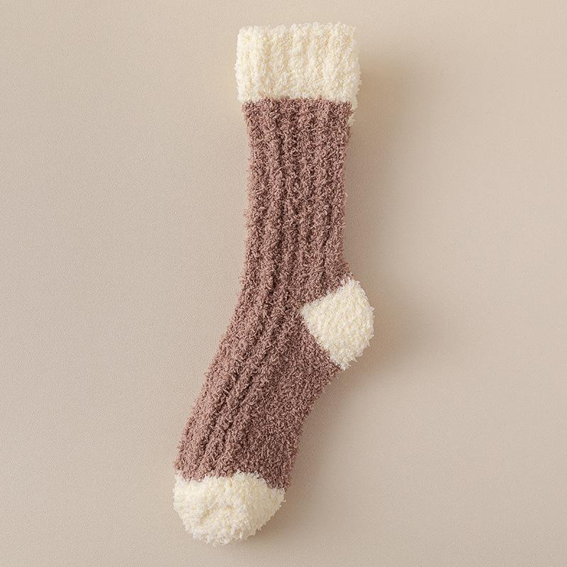 Coral Velvet Socks for Women Autumn Winter Extra Thick Warm Mid-tube Floor Socks Wool Circle Plus Velvet Sleeping Month Sleeping Socks