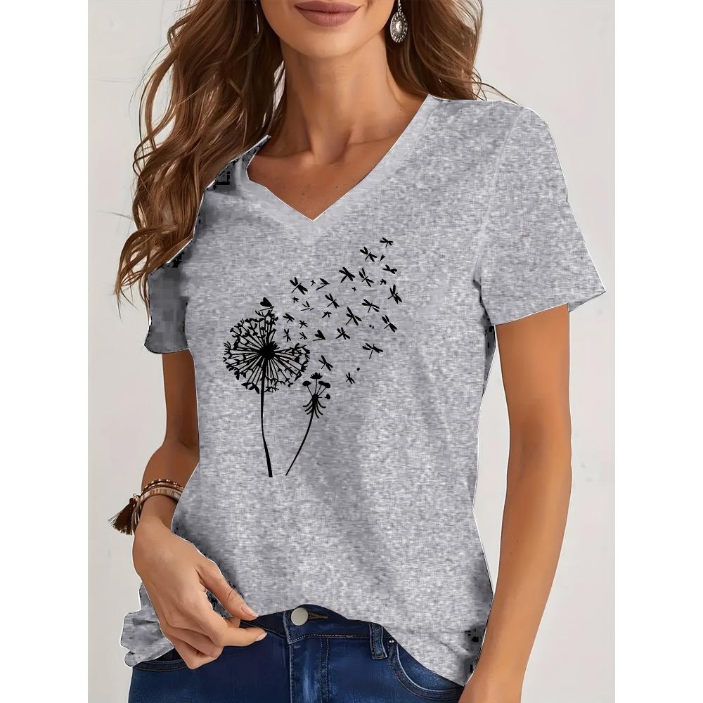 Plus Size, Plus Size Women's Elegant Patchwork Print V-Neck Short Sleeve Blouse