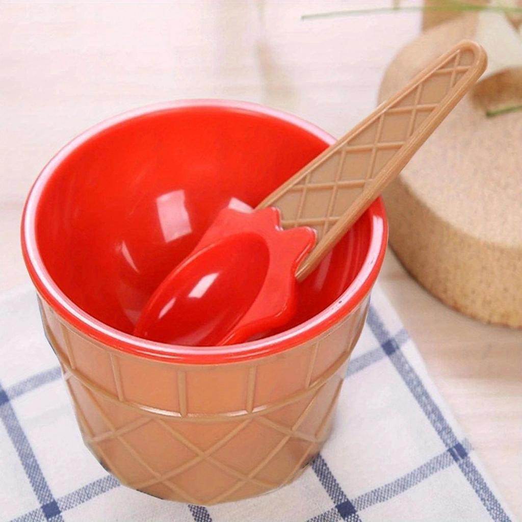 1 Set -Candy Colored Ice Cream Shaped Plastic Bowl, Dessert Ice Cream Bowl