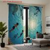 Set Of 2 Flat Printing Curtains Swimming Ocean Blue Pattern Cartoon Style Curtain Polyester Fabri Made