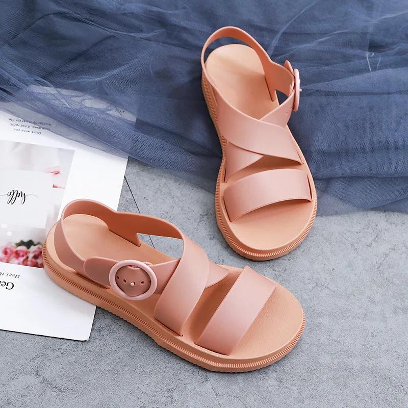 Fashion 2025 summer flat sandals female gladiator open-toed soft jelly sandals women's sponge cake non-slip beach shoes