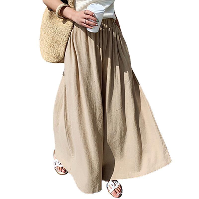 Korean Style Women's Wide-Leg Linen Pants: Summer Solid Color Fashion Casual Trousers