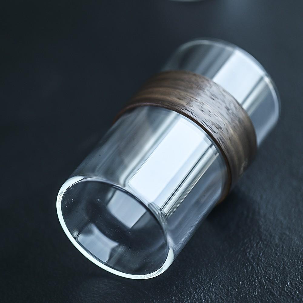 

Home Hospitality High Temperature Resistant Glass Green Tea Cup with Wooden Ring Heat Insulated Tea Cup New Chinese Borosilicate Glass Cup 300ml