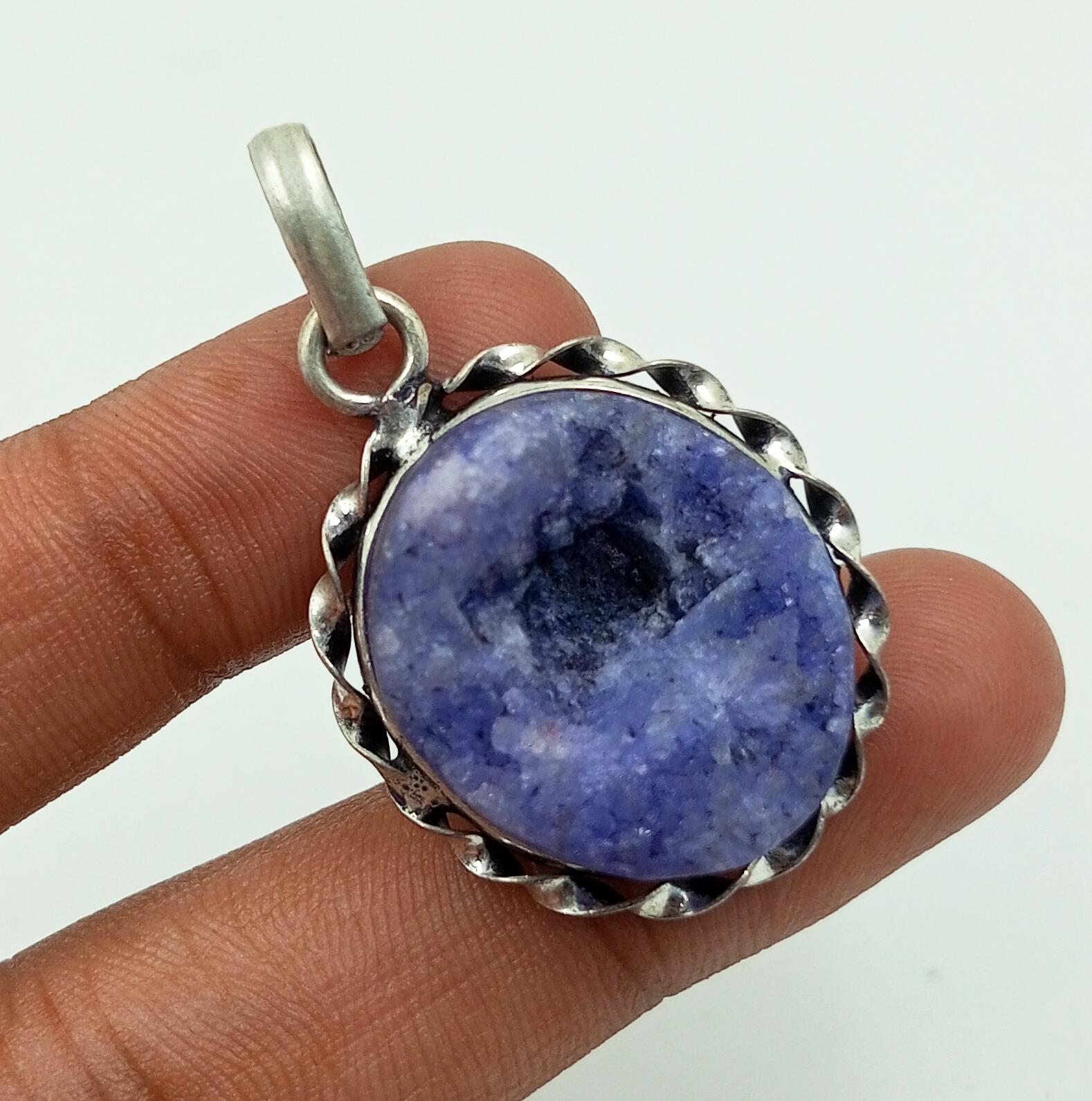 

Purple Druzy Gemstone 925 Sterling Silver Plated Design Подвесные украшения